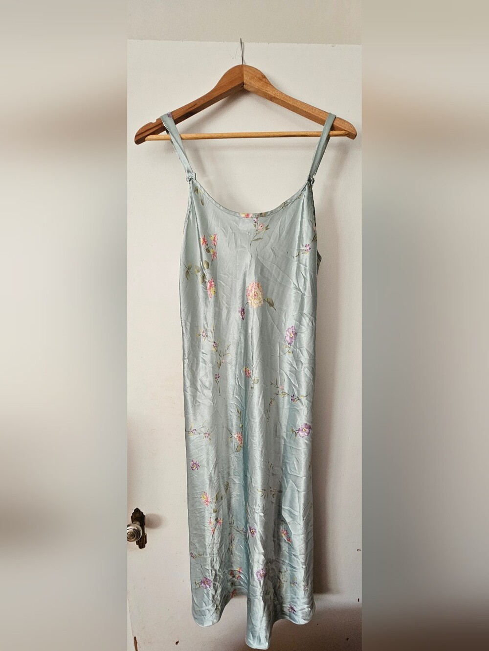 Vintage Jones New York Floral Satin Midi Slip Dress Nightgown M Y2k
